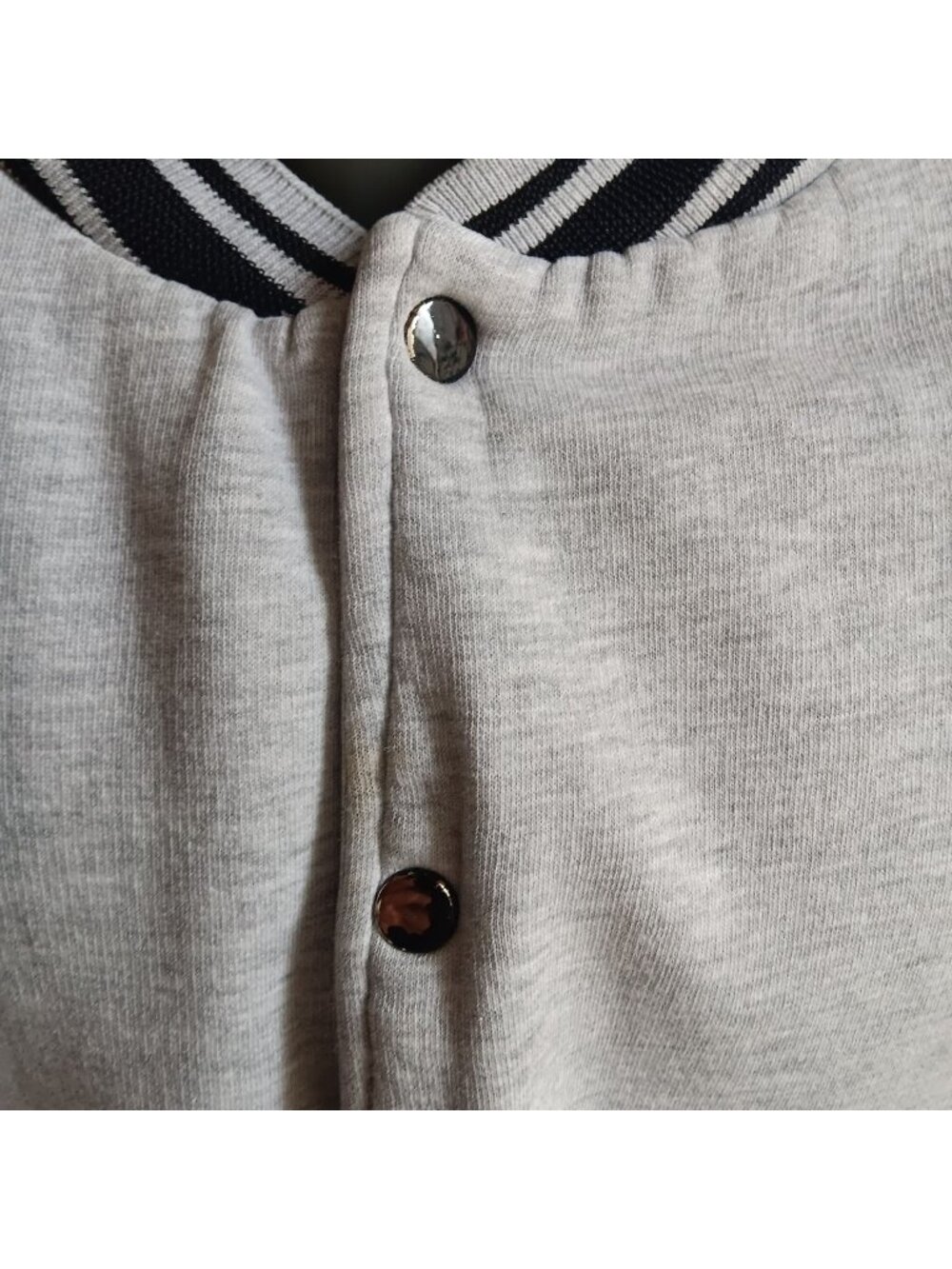Vintage Varsity Jacket 90's Large Snap Closure Striped Collar OG Heather Gray